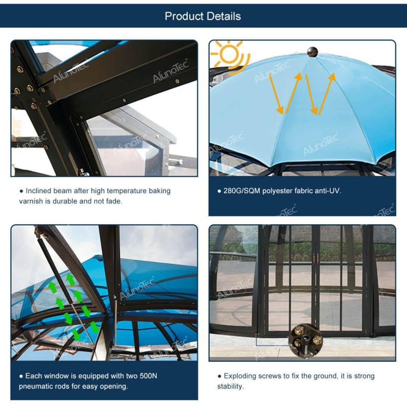 Factory Waterproof Pavilion Gazebo Enclosures Glass Outdoor Pergola Patio Cover Canopy Garden Green House Sunroom