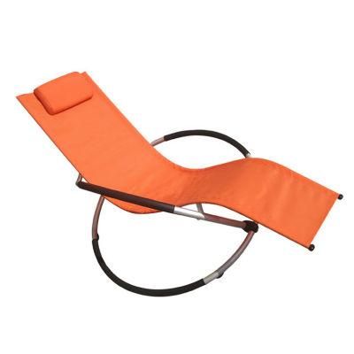 Outdoor Steel Textilene Patio Rocking Lounger with Pillow
