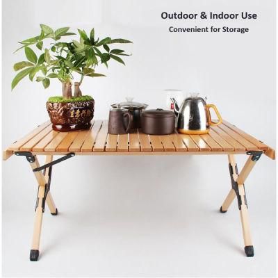 Outdoor Egg Roll Table Foldable Wooden Camping Table Portable Picnic Table