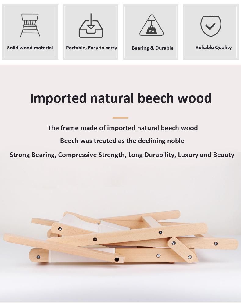 Foldable Wood Beach Made of Hard Wook and Canvas for Picnic Lawn Patio and Outdoors Camping Chair