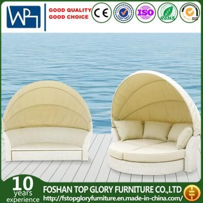 Outdoor Patio Rattan Wicker White Round Shape Sun Bed (TGLU-14)