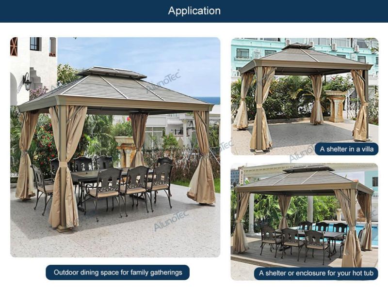 High Quality Waterproof Solid Roof Elegant Pavilion Balcony Canopy Outdoor Pergola Gazebos