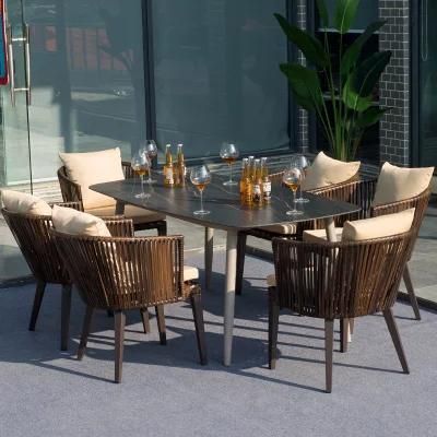 Outdoor Black Rock Board Pattern Rattan Chair/Terrace Garden Patio Table and Chair
