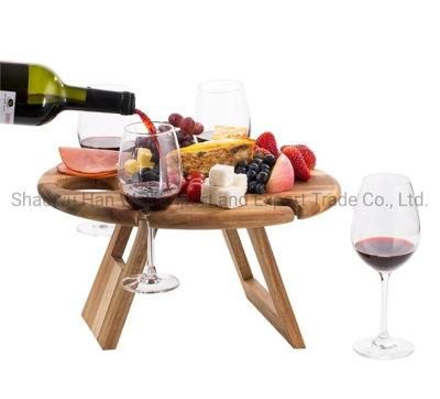 Wooden Foldable Garden Table with Wine Glass Bottle Stand