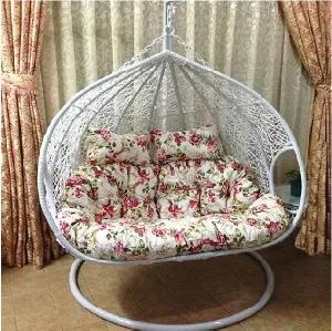 Outdoor Garden Rattan Wicker Loveseat Hanging Swing Chair with Armrest