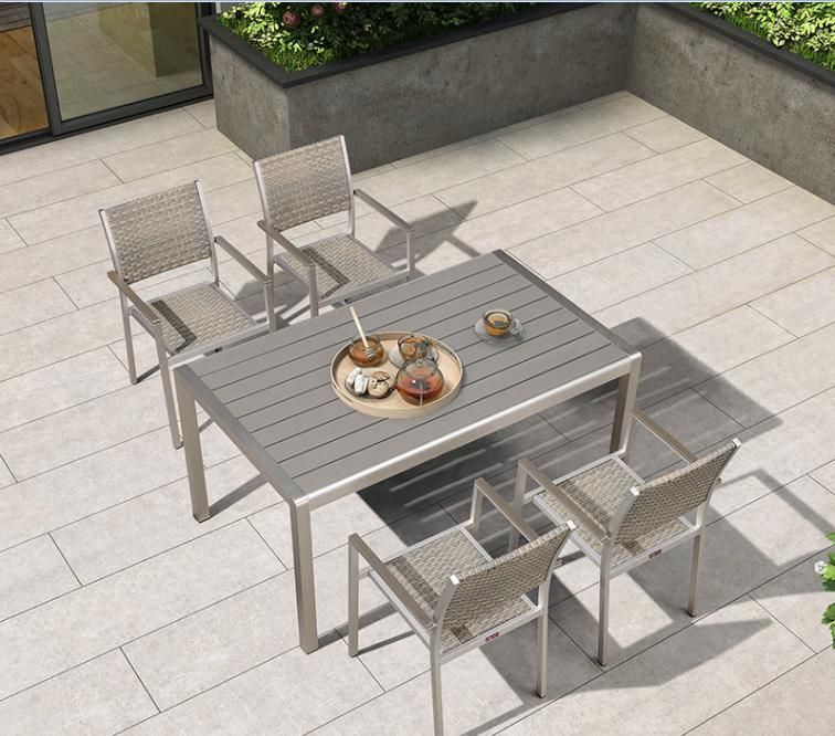 Outdoor Plastic Wood and Aluminum Table Rattan Chair Furniture