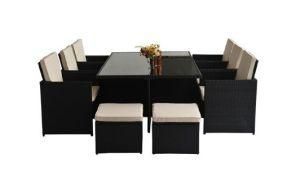 Rattan Aluminium Outdoor Garden Furniture 11 PCS Cube Dining Set Black