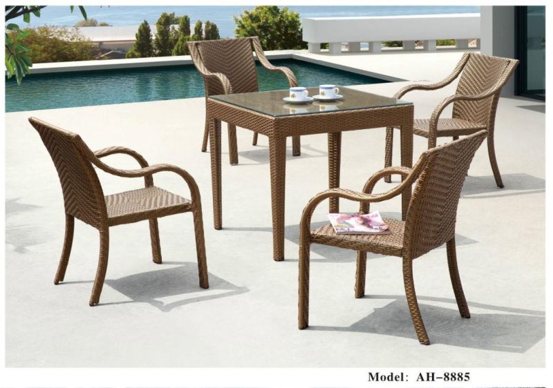 Modern Outdoor Furniture Patio Garden Wicker Dining Set, Elegant Garden Aluminum Dining Table and Rattan Chair