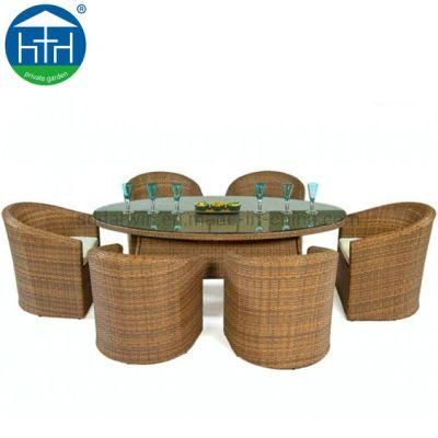 Outdoor Restaurant Furniture Wicker Rattan Round Dining Table and Chair Set