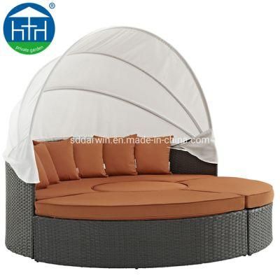 Hot Sale Outdoor PE Wicker Daybed Furniture with Cushion and Canopy