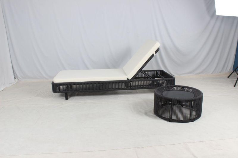 Poolside Rope Weaving Sun Lounger Outdoor Furniture with Side Table