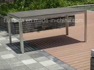 6-Seats Teak Tabletop Stainless Steel Outdoor Table