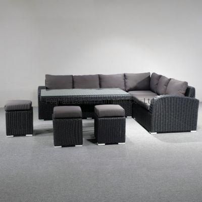 Leisure Outdoor Patio Garden Rattan Sectional Sofa with Dining Table