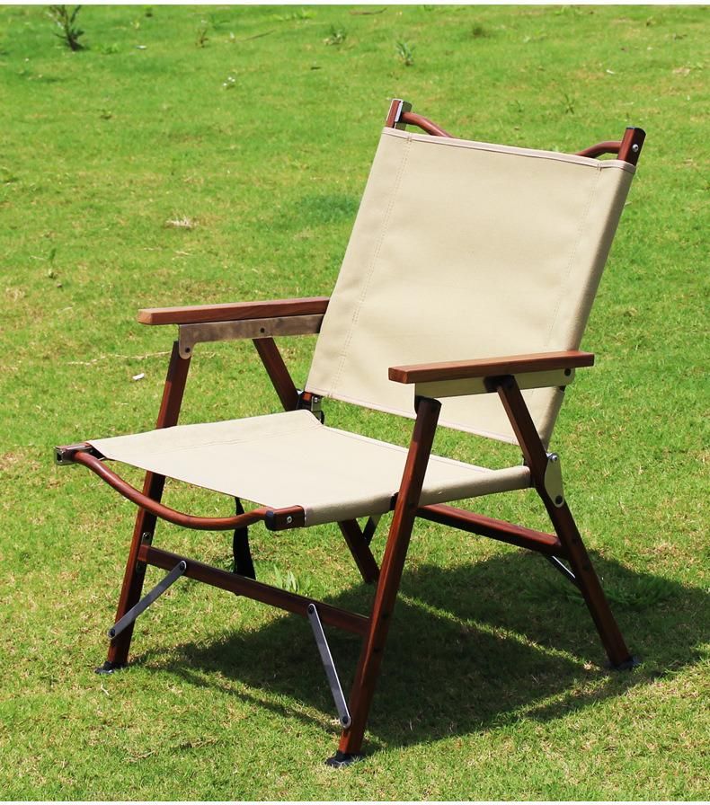 Made of Aluminum Frame Stained with Wood Grain Solid Wood Armrests Lightweight Camping Chair