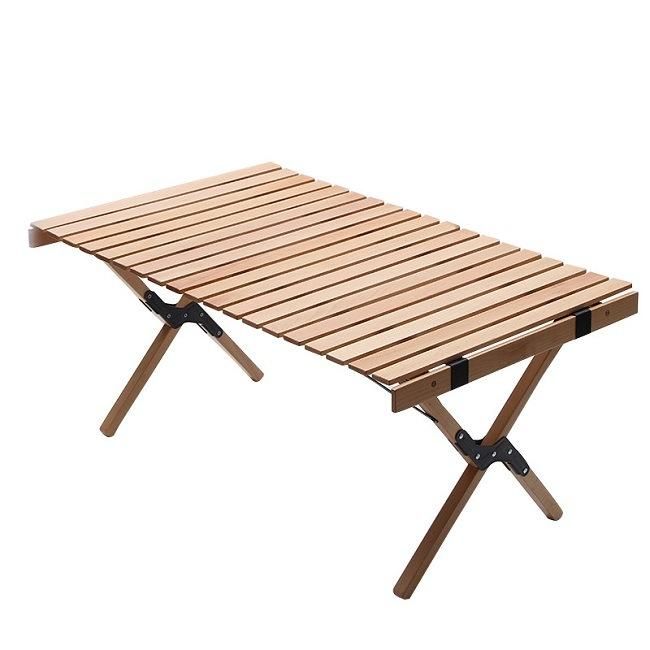 Picnic Camping Outdoor BBQ Natural Egg Roll Wooden Folding Table