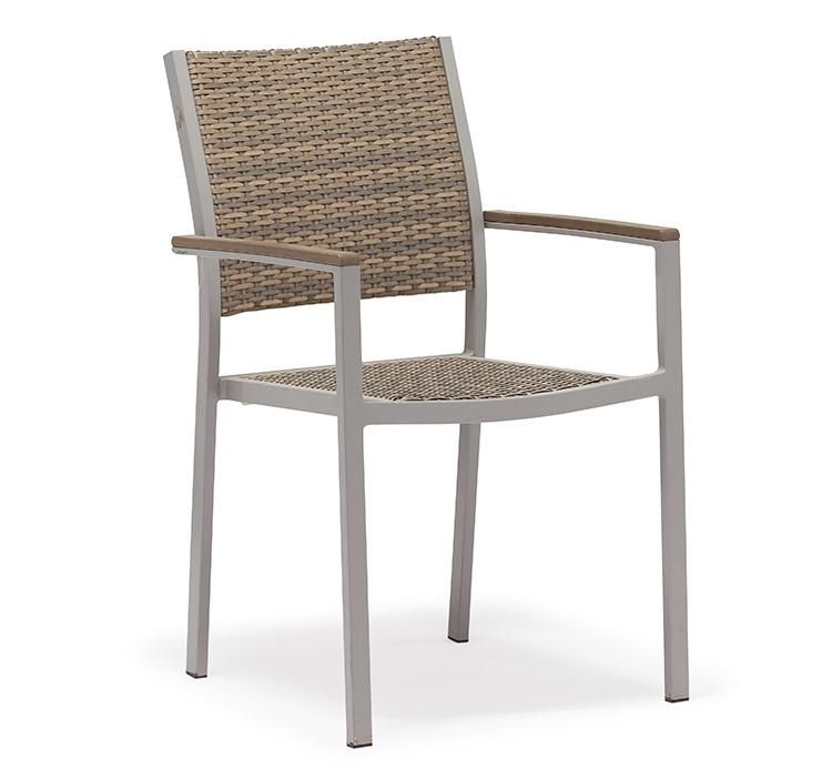 Modern Restaurant Outdoor Poly Rattan Dining Chair with Plastic Wood Armrest