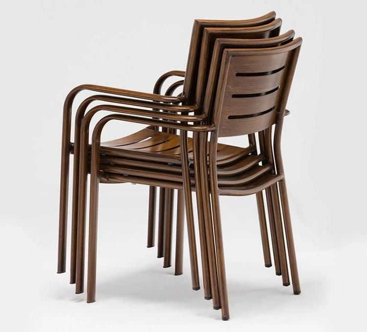 Wooden Finish Outdoor Furniture Metal Garden Stacking Lounge Chair Aluminum