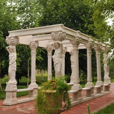 Garden Natural Marble Gazebo with Female Figure Statue Support