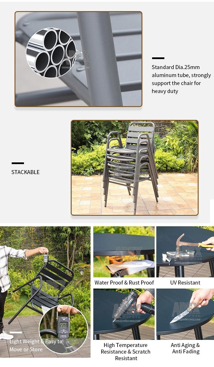 Aluminum Metal Stackable Dining Outdoor Restaurant Cafe Waterproof Silla Chair