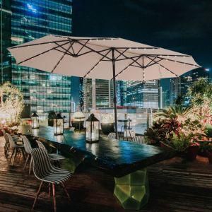 Metal Outdoor Patio Double Head Large Solar LED Light Parasol Umbrella for Garden