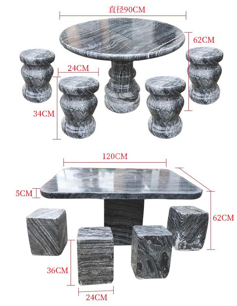 Outdoor Patio Furniture Stone Garden Table and Benches Set Carving