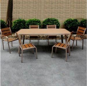 King Patio Wholesales Outdoor UV Resistant Metal Furniture Aluminum Teak Polyw Wood Dining Set Stainless Steel Outdoor Dining Table and Chair