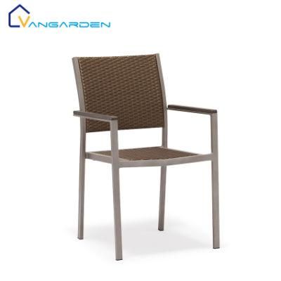Modern Restaurant Outdoor Poly Rattan Dining Chair with Plastic Wood Armrest