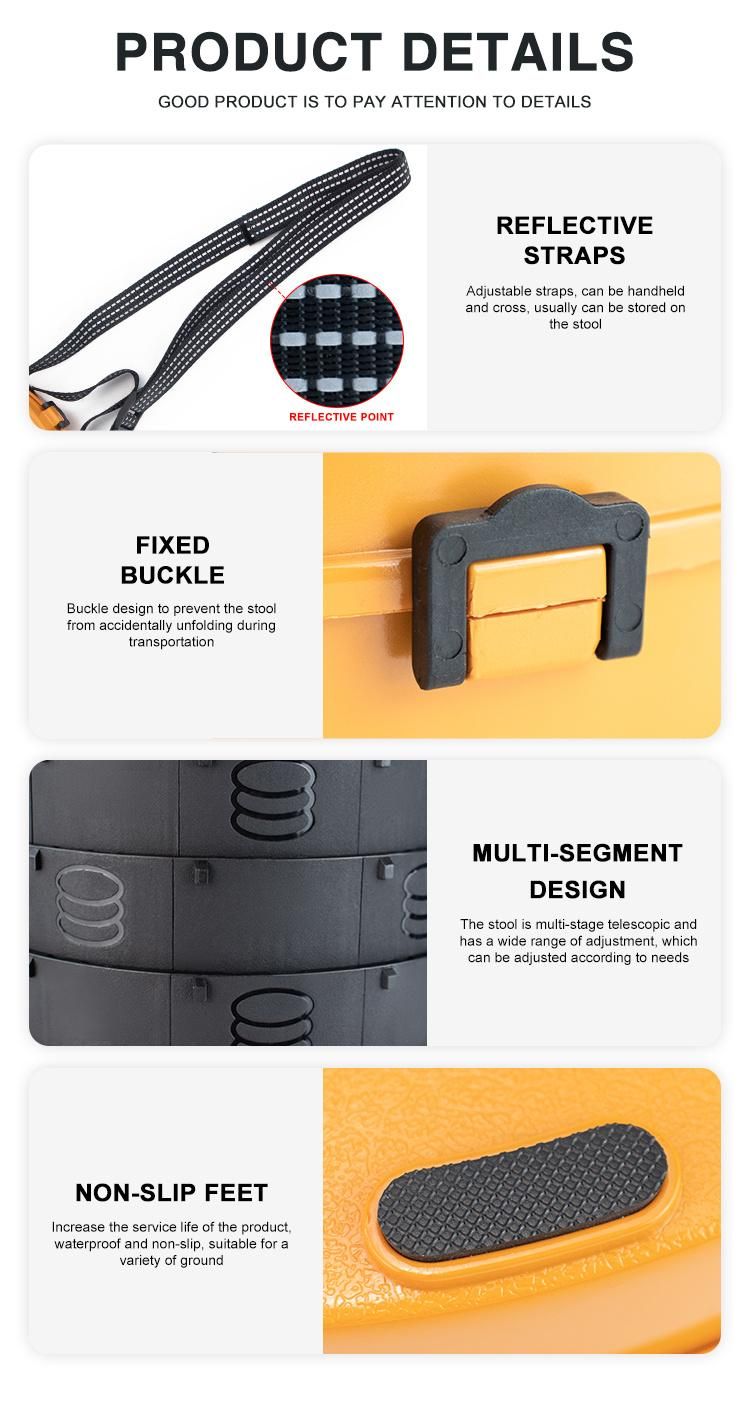 Non-Slip Design Portable PP Stool Lighter Night Fishing Camping Telescopic Chair with Reflective Tape Safety Buckle Foldable Outdoor Chair Stool