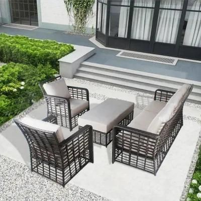 Dia12mm Round Rattan Weaving Garden Sofa Set Outdoor Furniture with Cushion