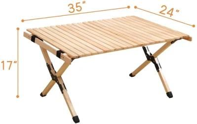 Portable Solid Wood Roll up Camping Folding Table with Carry Bag
