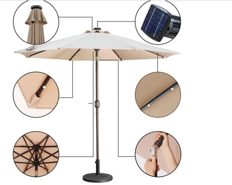 3m Patio Umbrella Outdoor Garden Parasol Beach Parasol LED Lights
