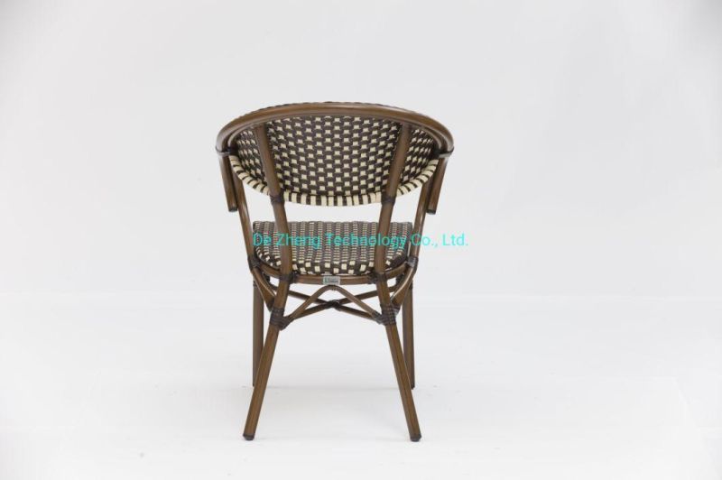 Wholesale Commercial Aluminum Frame Plastic Rattan Wicker Stackable Chair Bistro Hotel Patio Cafe Armrest Cane Chairs