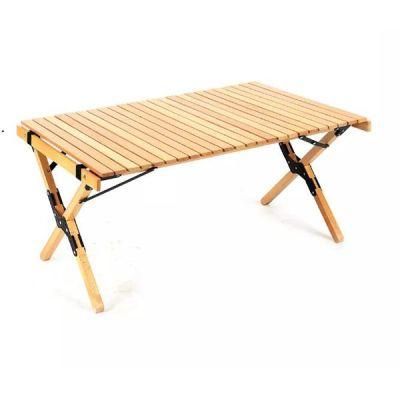 Hard Outdoor Egg Roll Table Solid Beech Wood Outside Furniture Supplier Portable Foldable Wooden Egg Roll Table