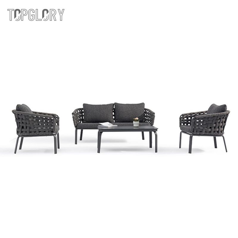 Wholesale Outdoor Club Modern Leisure Patio Garden Furniture Sofa Set with Aluminum Frame Woven Rope