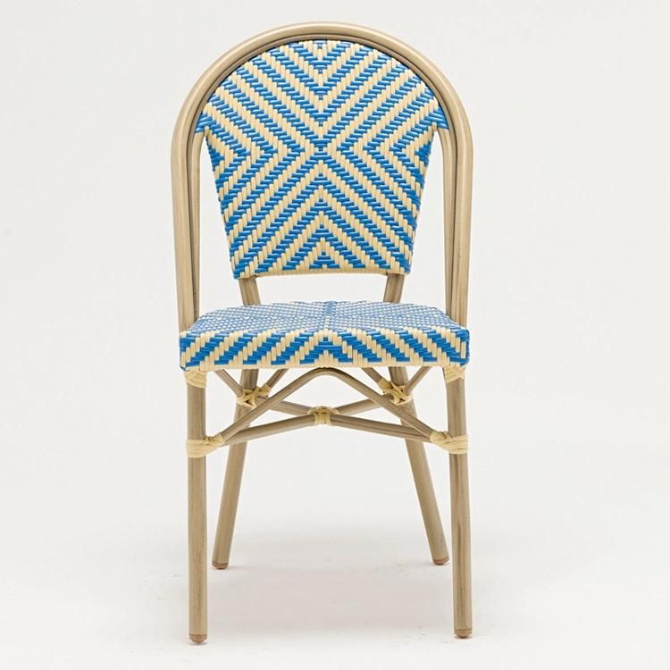 Look as Bamboo Garden Rattan French Metal Cafe Chair with Aluminum Frame