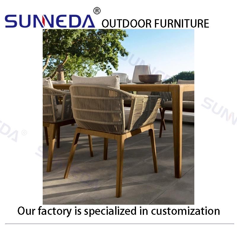 Outdoor Comfortable Factory Modern Teak Table with Rock Board Surface
