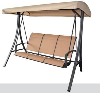 Three-People Textilene Swing Chair with Curved Canopy