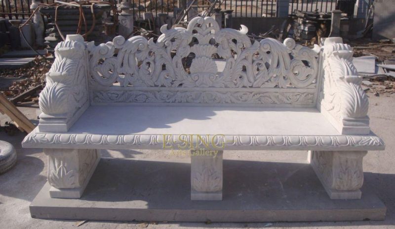 Big Rectangle White Marble Garden Table with Two Legs Carving