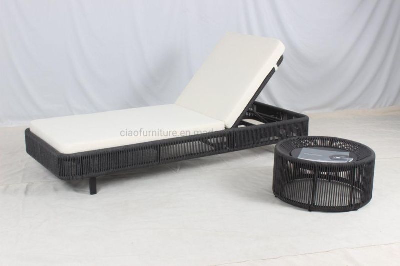 Poolside Rope Weaving Sun Lounger Outdoor Furniture with Side Table