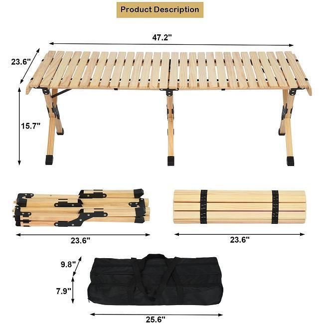 Large Size Portable Egg Roll Outdoor Solid Wooden Folding Table