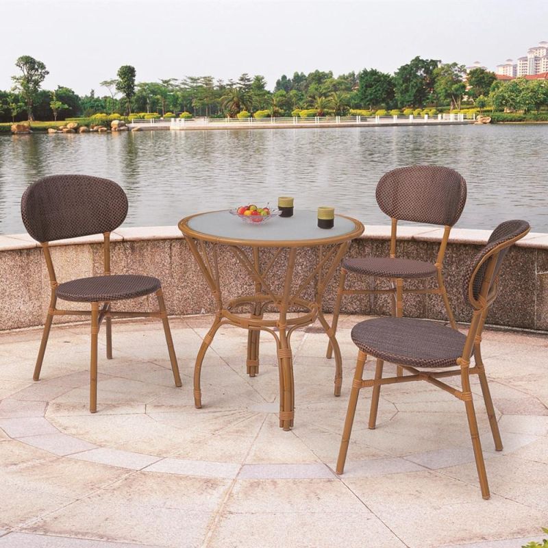 Brown Color Rattan Bistro Set Stacking Garden Furnitures