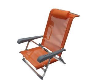 7 Positions Beach Chair Folding Chair Low Seat with Pillow Orange