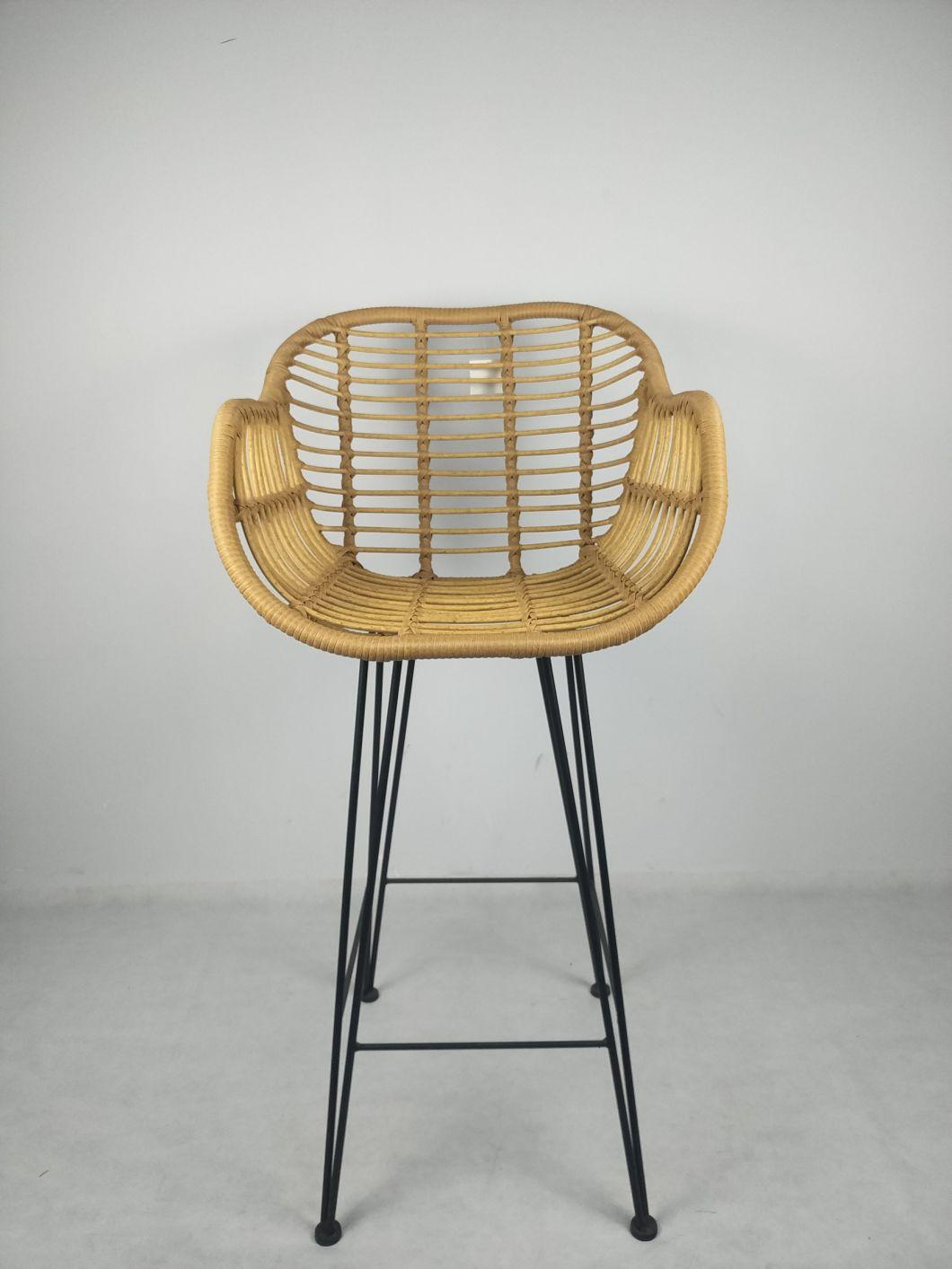 Outdoor Vintage Design Stackable Shiny Rattan Woven Restaurant Bar Chair
