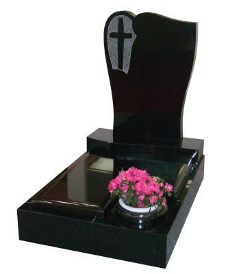 Simple Design Black Granite Monument Headstone Tombstone with Cross