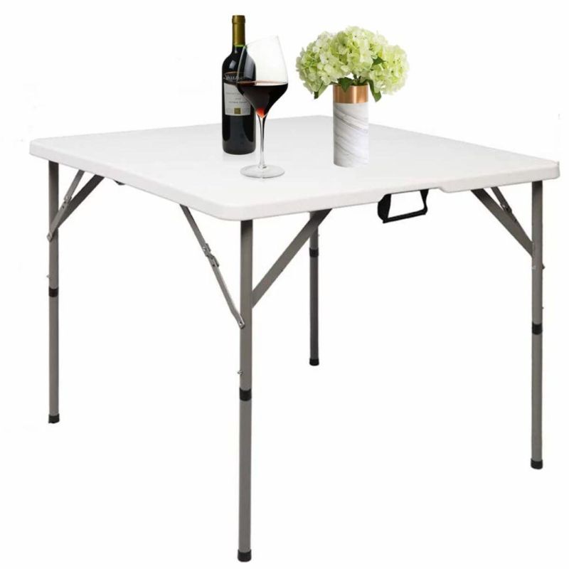 Outdoor Camping BBQ Sturdy White Plastic Top Square Folding Table