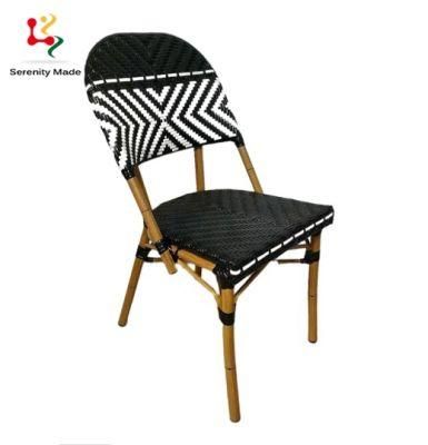 Restaurant Furniture Outdoor Use Coffee Shop Cafe Black and White Pattern Aluminium Frame PE Rattan Dining Chair