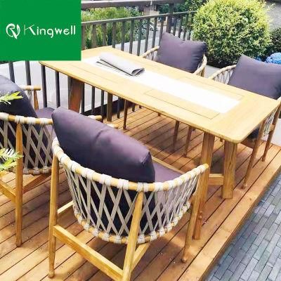 Durable Outside Teak Wood Garden Outdoor Patio Furniture Rope Chair with FSC Certificate