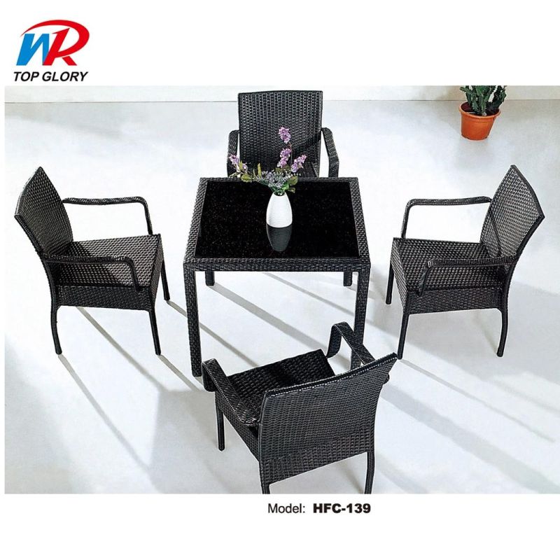 Chinese Supplier 1+4 Rattan Dining Coffee Table Chair Restaurant Furniture