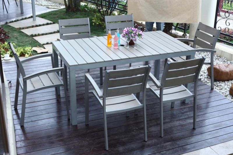 Outdoor Patio Dining Furniture Set Polywood 5 Piece Chair and Table in Grey Color