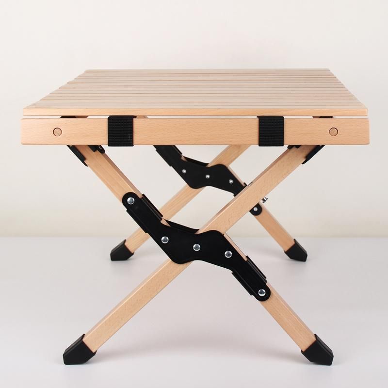 OEM Furniture Wooden Egg Roll up Solid Outdoor Camp Easy Portable BBQ Picnic Wood Fold Table